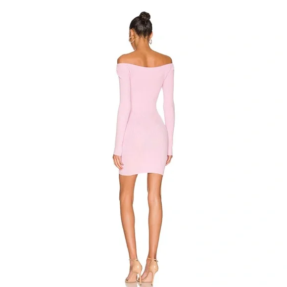 Lovers and Friends Lavender Ribbed Knit Off-Shoulder Mini Dress SMALL Bodycon - Picture 3 of 8